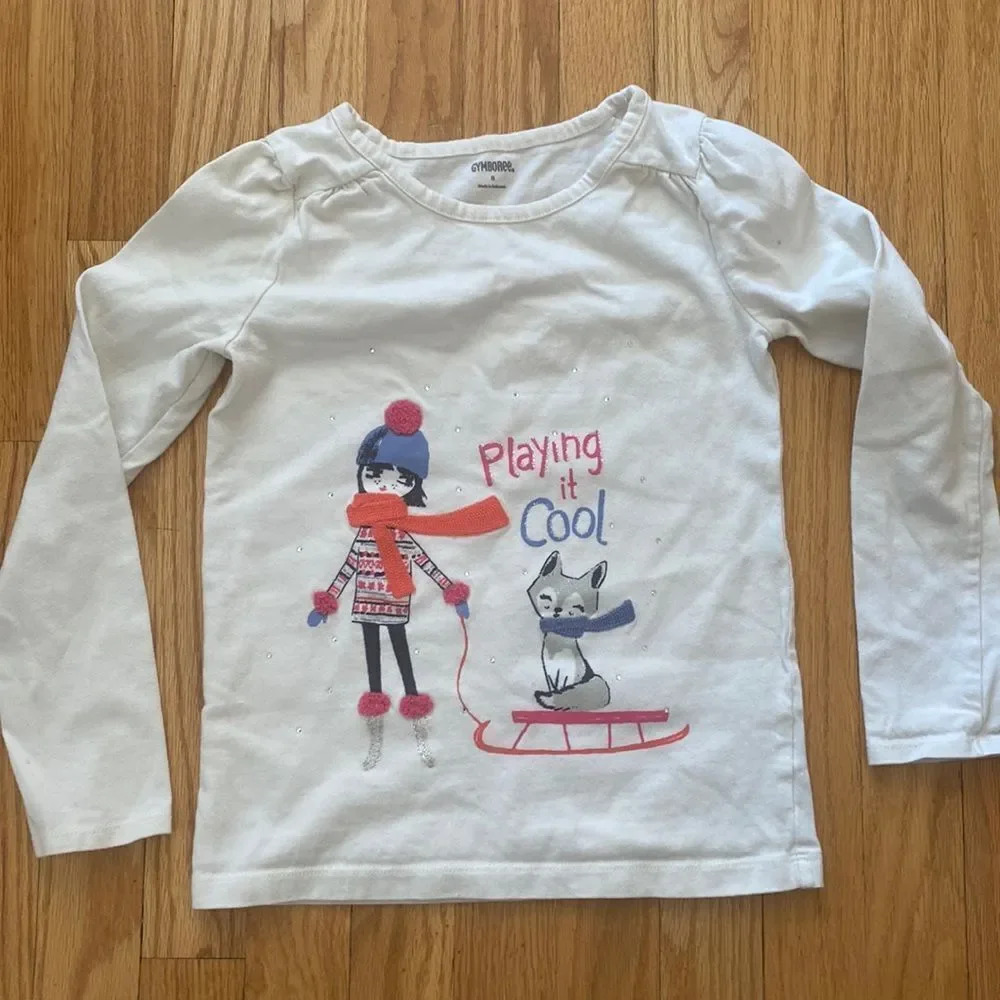 Gymboree girls shirt with embroidered sled scene size 8 long sleeve